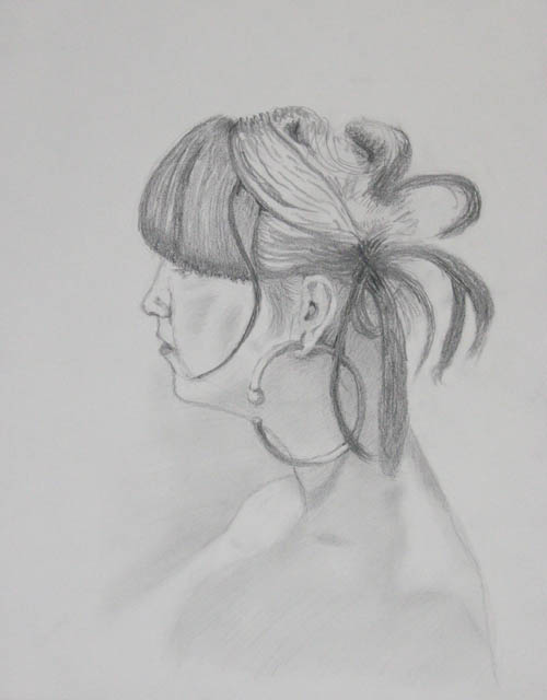 Lisa Pencil drawing of a woman wearing a large hoop earring. 14X11