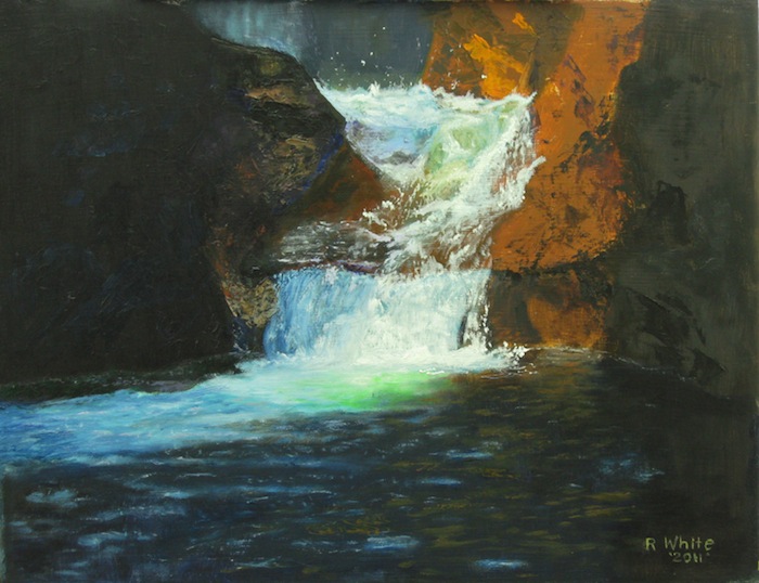 Lower Chasm Falls. Oil painting of Colorado Stream.