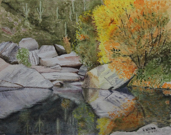 Sabino Canyon Pool. Watercolor painting of a pool in Sabino Canyon, Tucson, Arizona