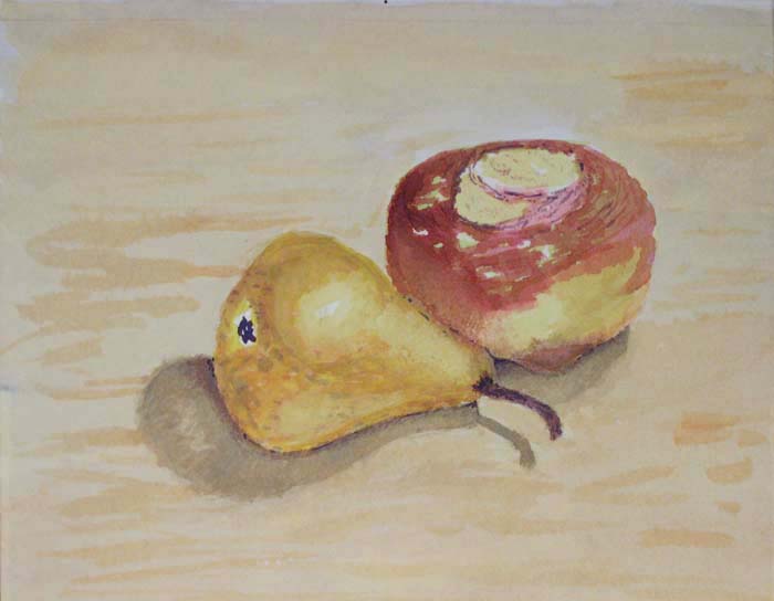 Rutabaga and Pear Watercolor still life.